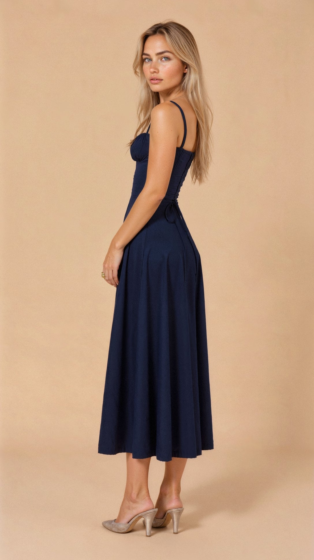 Birgit | Damen Korsett-Midikleid mit fließendem Rock