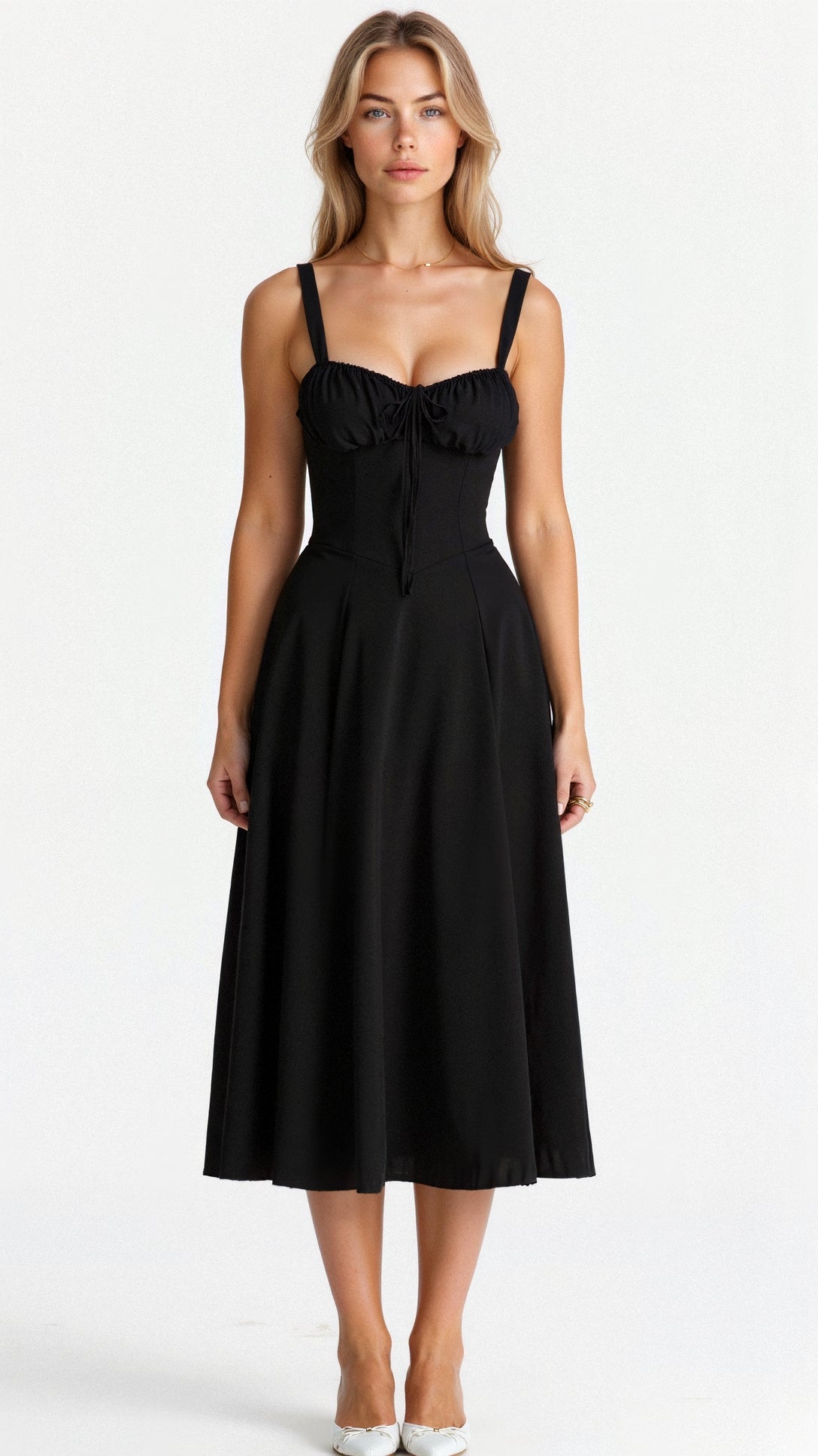 Birgit | Damen Korsett-Midikleid mit fließendem Rock