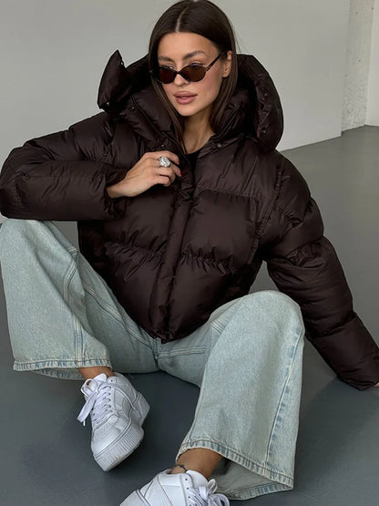 Julia | Damen Kapuzen Cropped Puffer Winterjacke