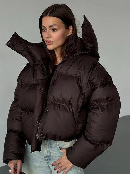 Julia | Damen Kapuzen Cropped Puffer Winterjacke