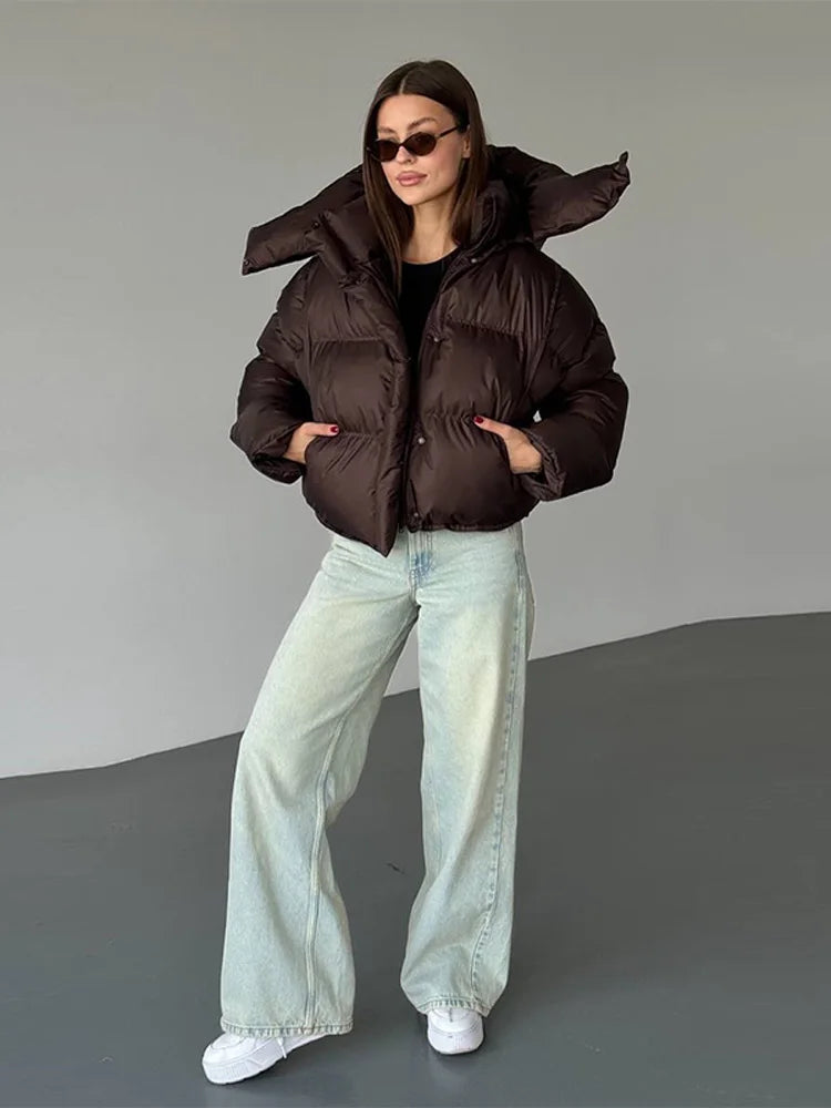 Julia | Damen Kapuzen Cropped Puffer Winterjacke