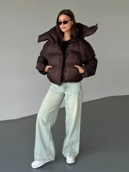 Julia | Damen Kapuzen Cropped Puffer Winterjacke