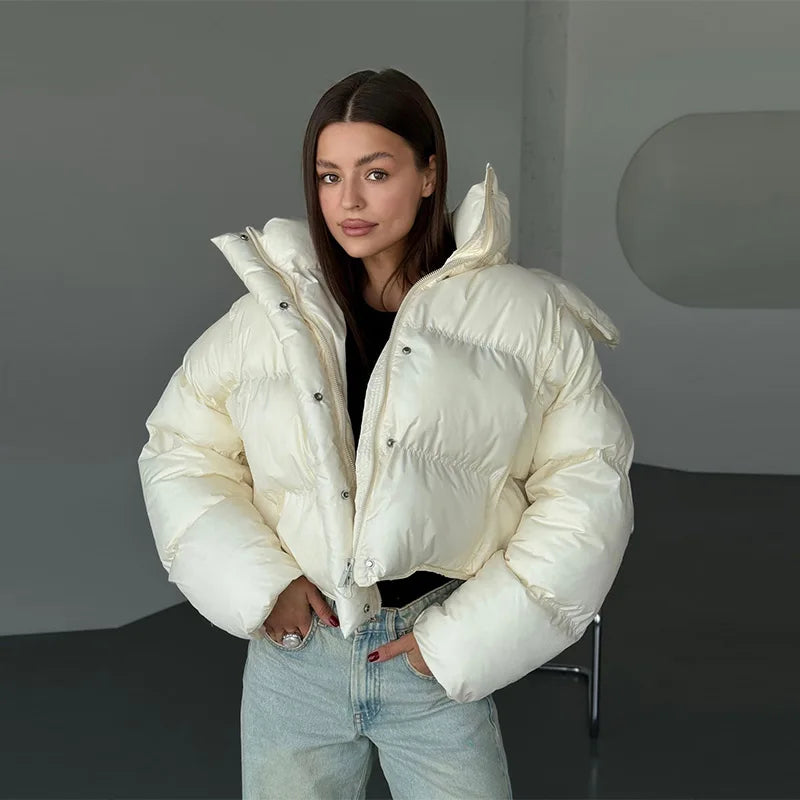 Julia | Damen Kapuzen Cropped Puffer Winterjacke