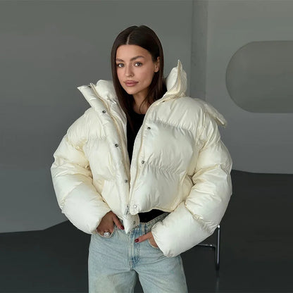 Julia | Damen Kapuzen Cropped Puffer Winterjacke
