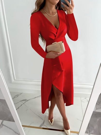Lydia | Damen Midi-Etui-Kleid mit V-Ausschnitt und Schlitz