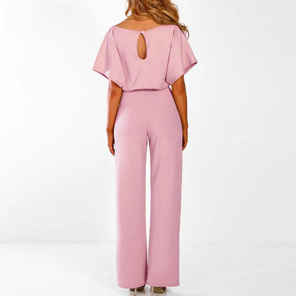 Johanna | Damen Jumpsuit mit Gürtel, weitem Bein und kurzen Ärmeln