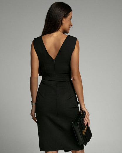 Angela | Damen Elegantes V-Ausschnitt Midikleid Mit Schlitz