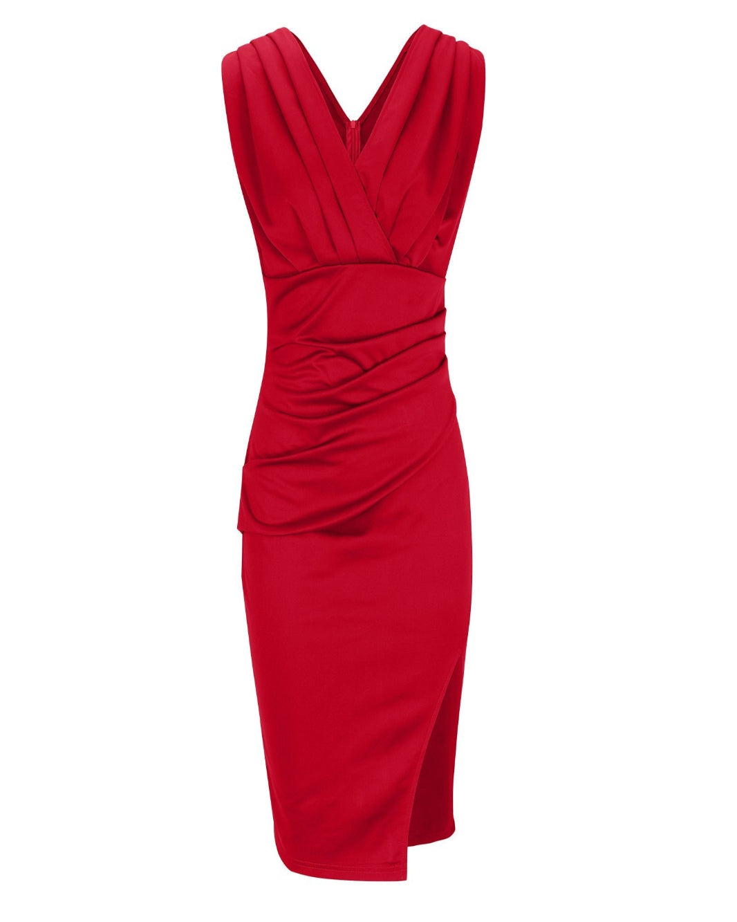 Angela | Damen Elegantes V-Ausschnitt Midikleid Mit Schlitz