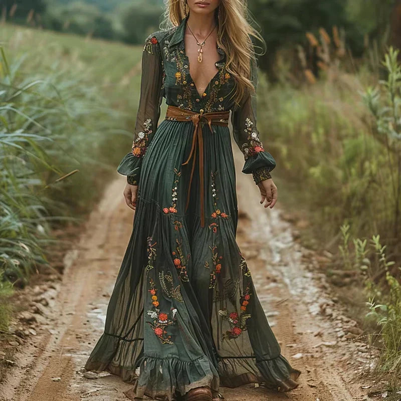 Lara | Damen Sommer Maxikleid im Boho-Stil mit Rüschen