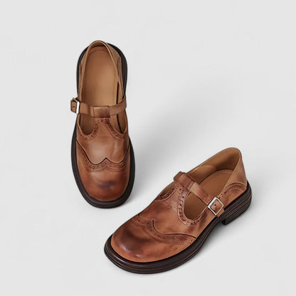 Kathrin | Damen Klassische Vintage Oxford-Schuhe mit Schnalle