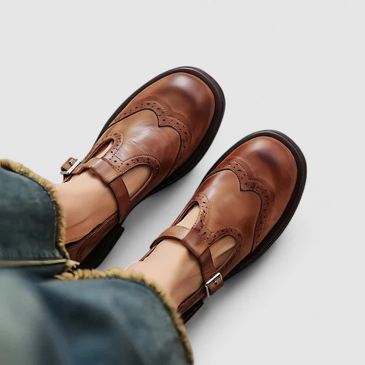 Kathrin | Damen Klassische Vintage Oxford-Schuhe mit Schnalle