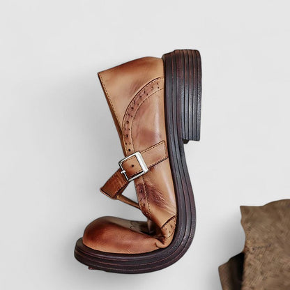Kathrin | Damen Klassische Vintage Oxford-Schuhe mit Schnalle