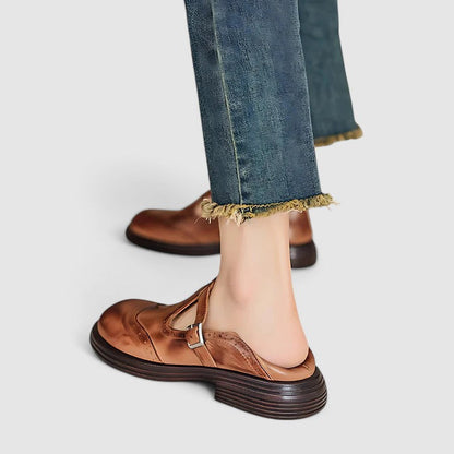 Kathrin | Damen Klassische Vintage Oxford-Schuhe mit Schnalle