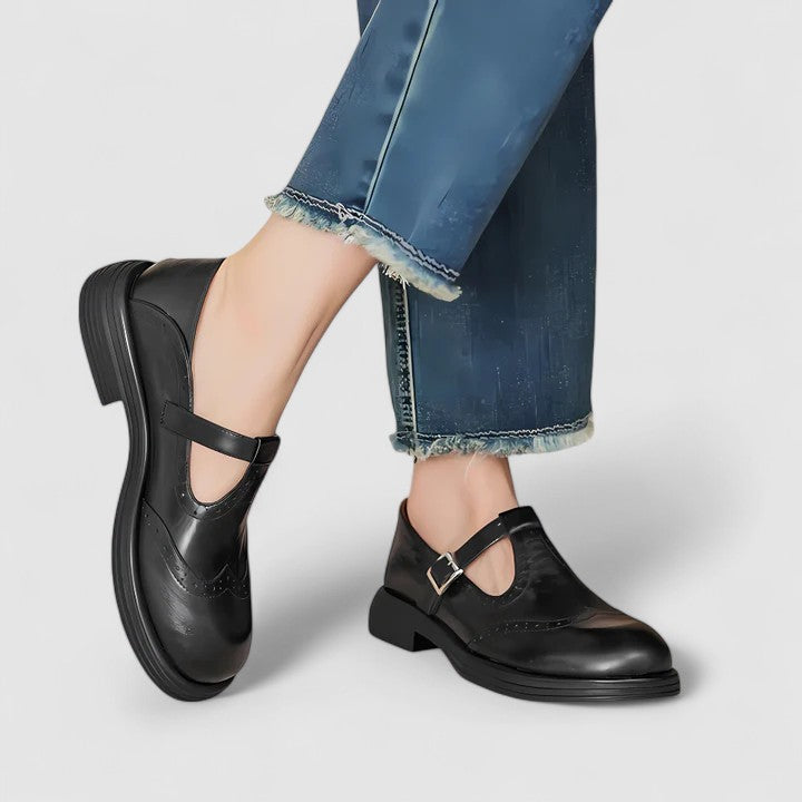 Kathrin | Damen Klassische Vintage Oxford-Schuhe mit Schnalle