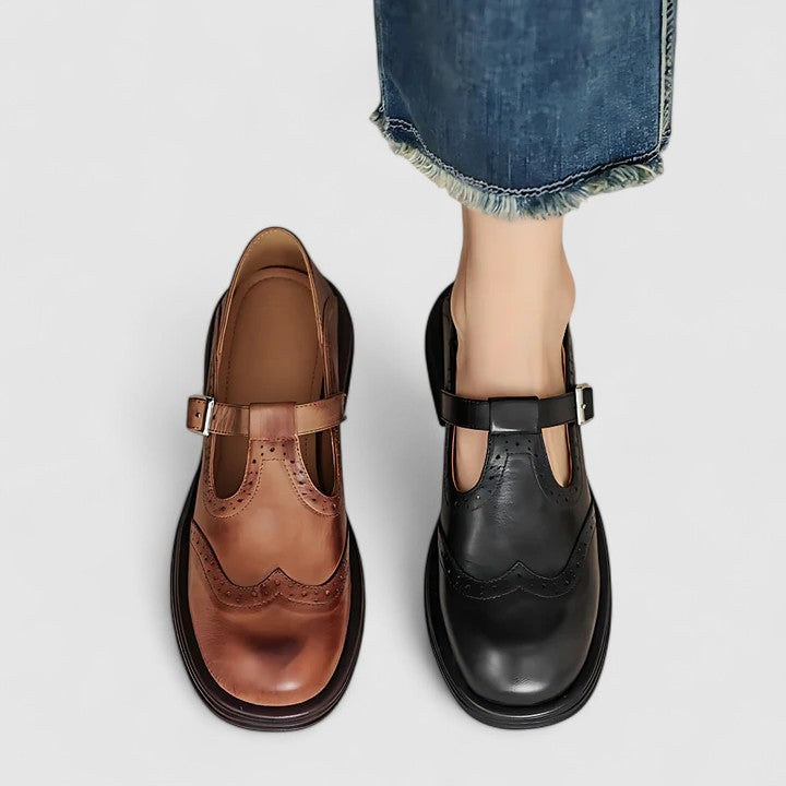 Kathrin | Damen Klassische Vintage Oxford-Schuhe mit Schnalle