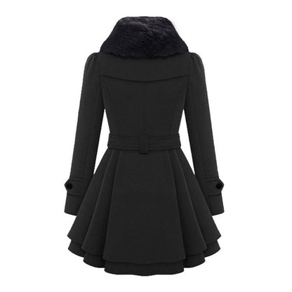 Natalie | Charmanter Gürtel Wollmantel mit Pelzkragen Damen