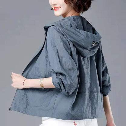Melanie | Damen Lässige Jacke mit Kapuze und Reißverschluss vorne