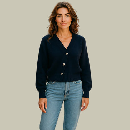 Natalie | Damen Asymmetrische Strickjacke mit Knopfleiste und V-Ausschnitt