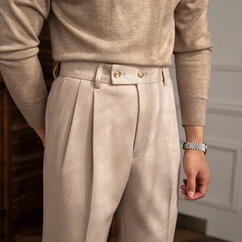 Stefan | Herren Hose mit Hoher Taille, Falten und Geradem Schnitt