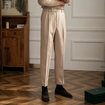 Stefan | Herren Hose mit Hoher Taille, Falten und Geradem Schnitt