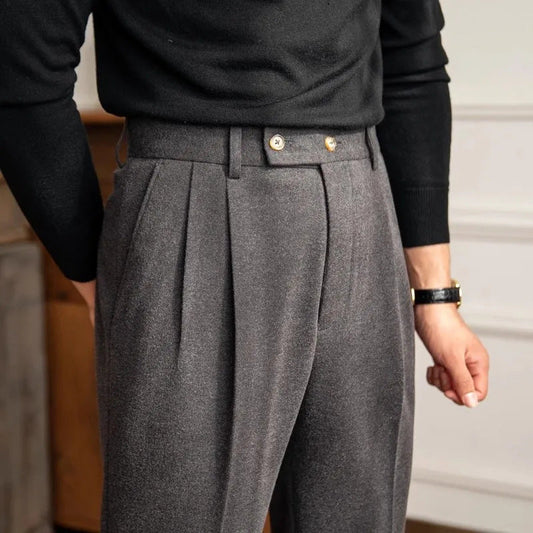 Stefan | Herren Hose mit Hoher Taille, Falten und Geradem Schnitt