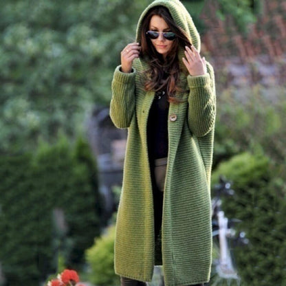 Yvonne | Damen Langer Outdoor-Look Mantel mit Kapuze