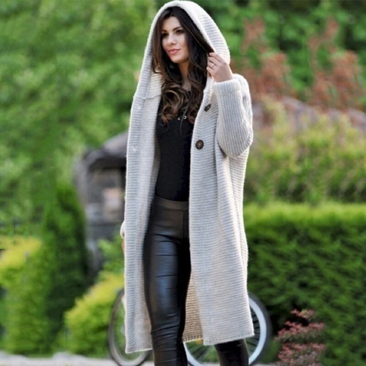 Yvonne | Damen Langer Outdoor-Look Mantel mit Kapuze