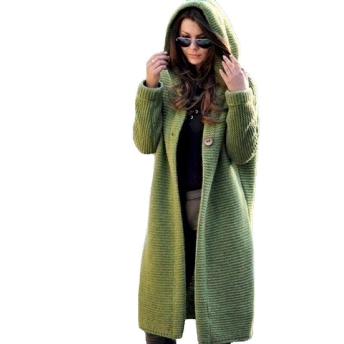 Yvonne | Damen Langer Outdoor-Look Mantel mit Kapuze