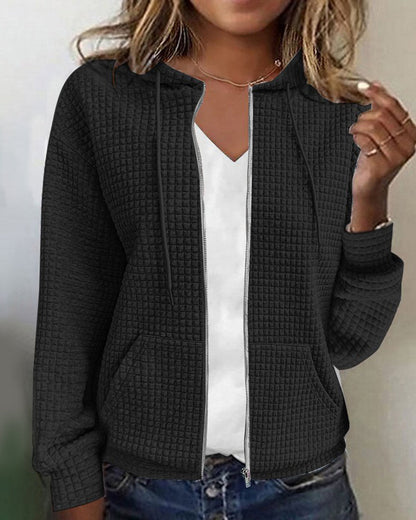 Felicia | Damen Herbst Hoodie Jacke mit Waffelstrick