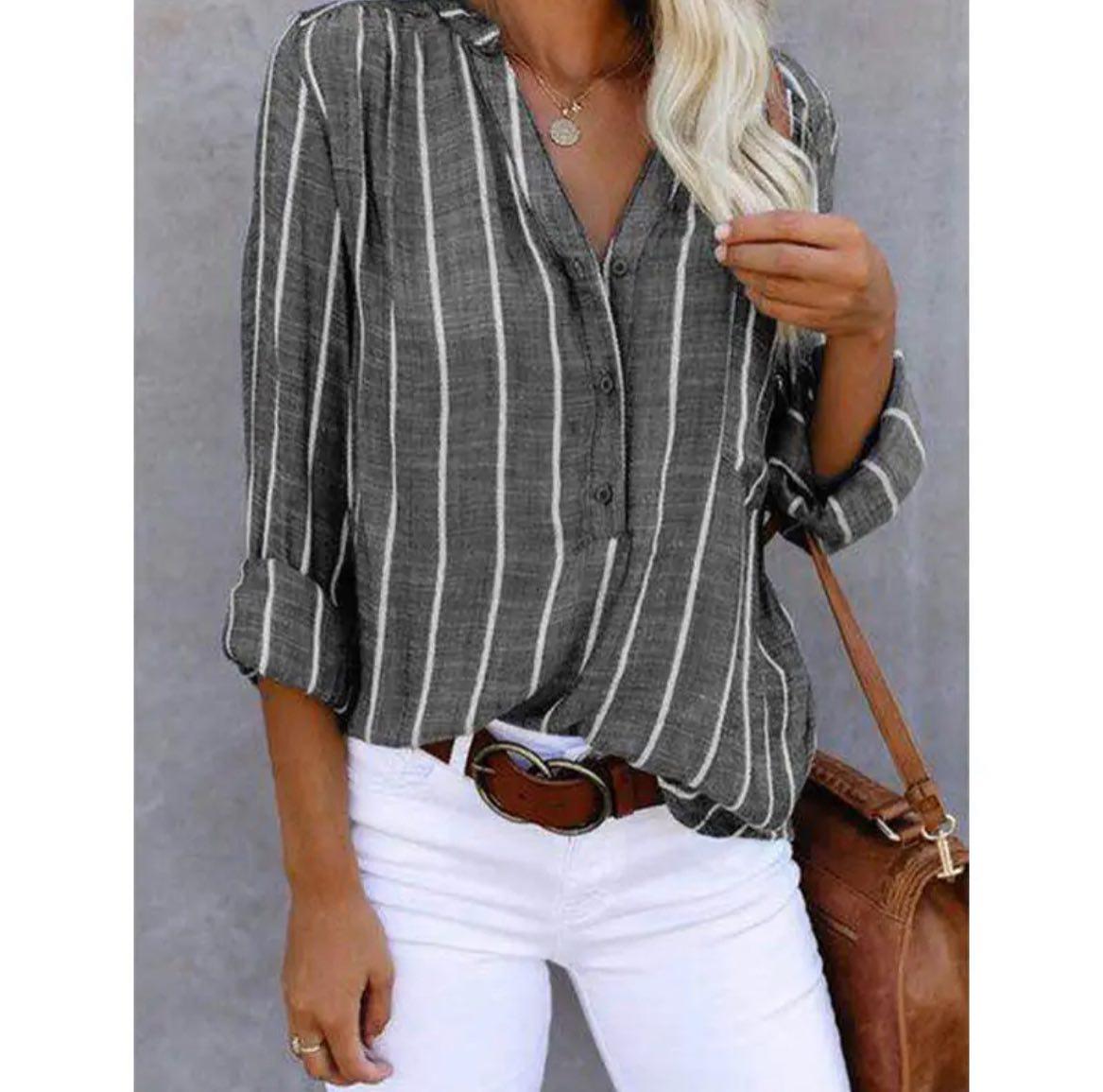 Karin | Damen Sommer Gestreifte Lässige Bluse