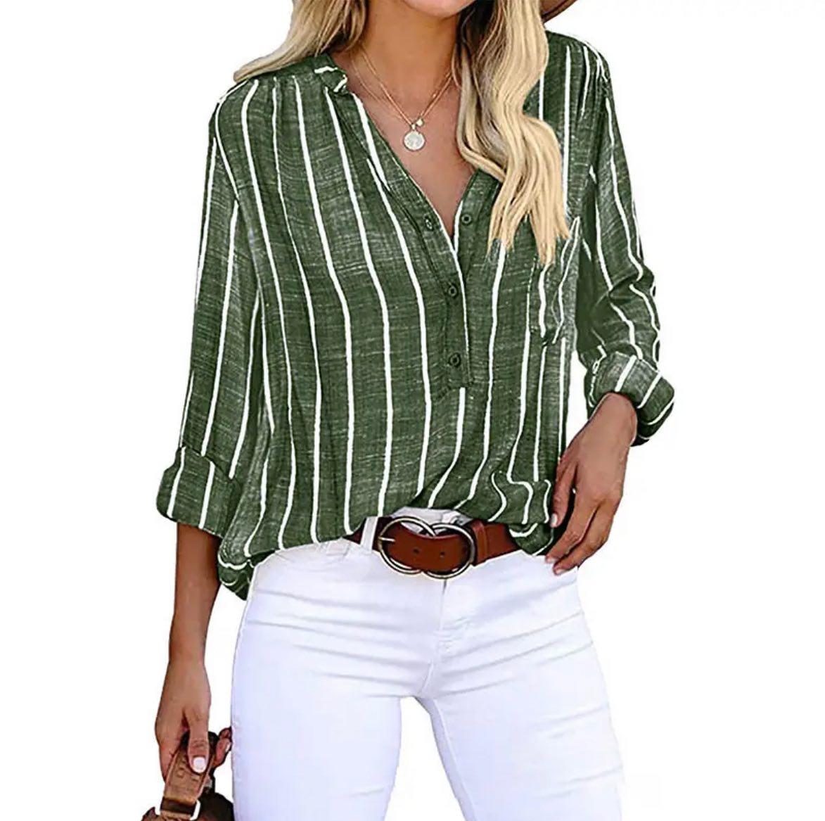 Karin | Damen Sommer Gestreifte Lässige Bluse