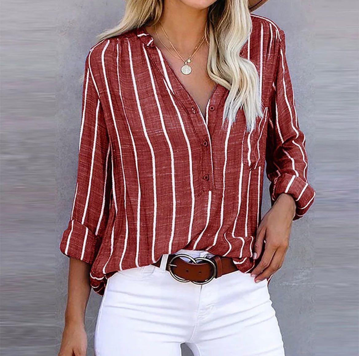 Karin | Damen Sommer Gestreifte Lässige Bluse