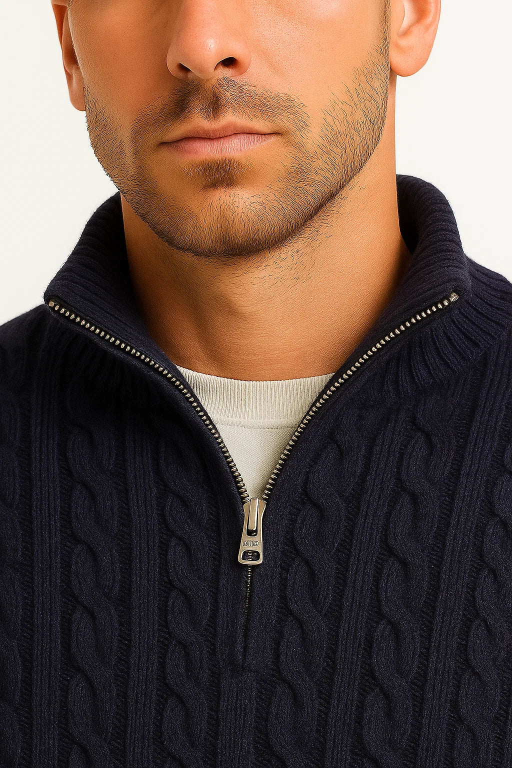 Gunnar | Herren Frühlings Strickpullover mit Zopfmuster und Reißverschluss am Kragen