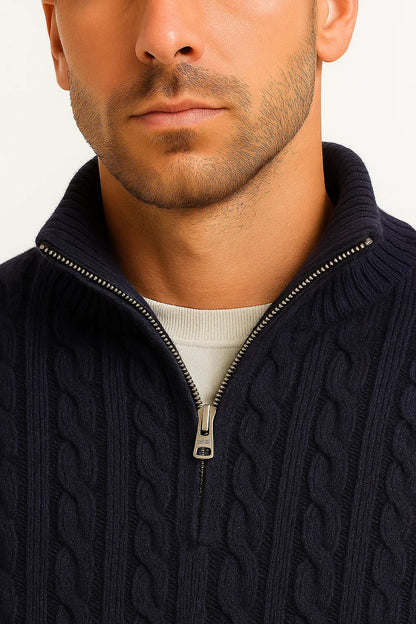 Gunnar | Herren Frühlings Strickpullover mit Zopfmuster und Reißverschluss am Kragen