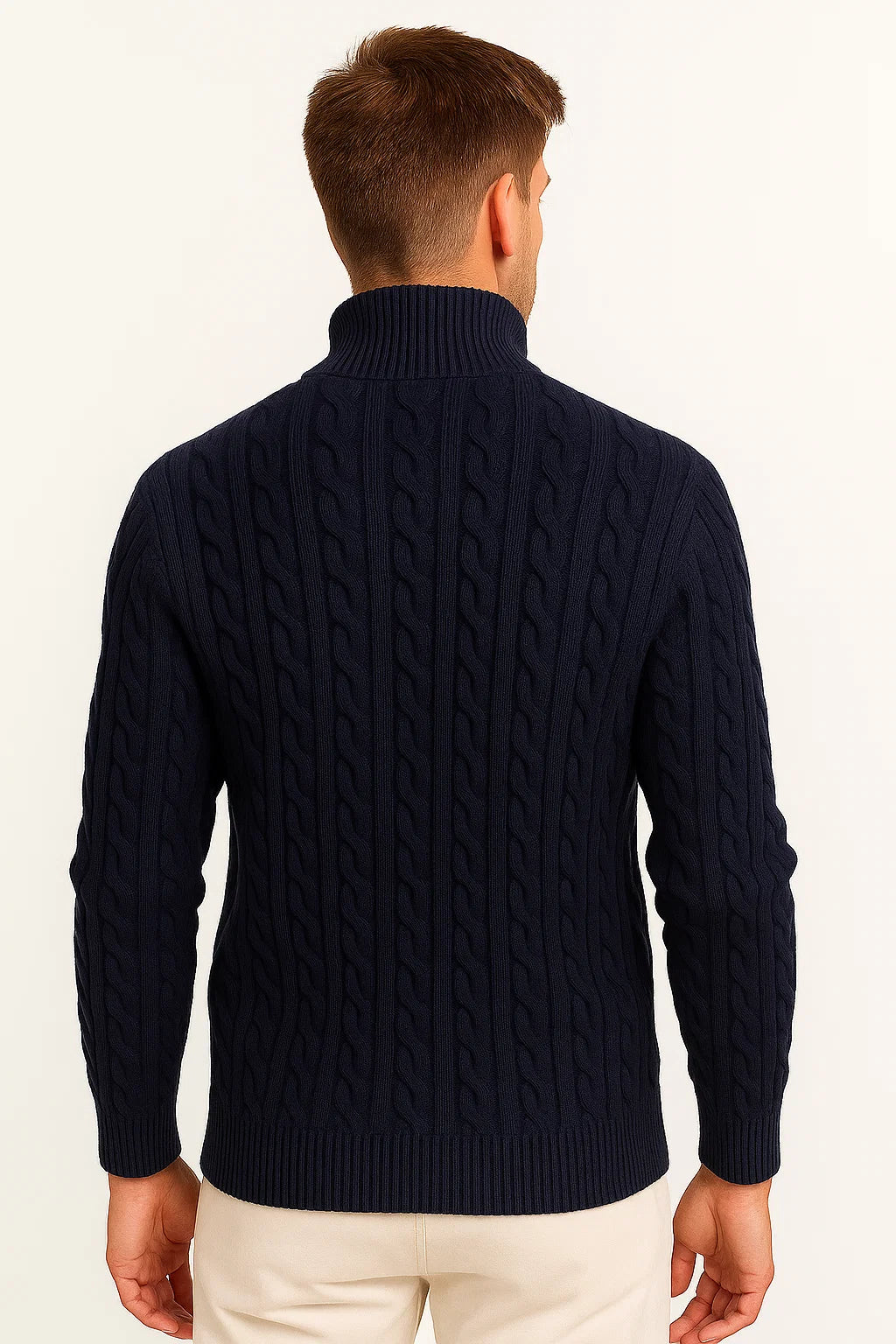 Gunnar | Herren Frühlings Strickpullover mit Zopfmuster und Reißverschluss am Kragen