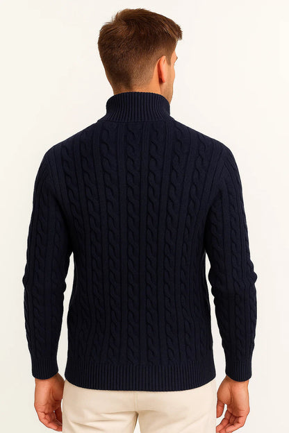 Gunnar | Herren Frühlings Strickpullover mit Zopfmuster und Reißverschluss am Kragen