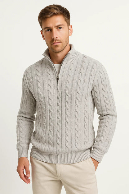 Gunnar | Herren Frühlings Strickpullover mit Zopfmuster und Reißverschluss am Kragen