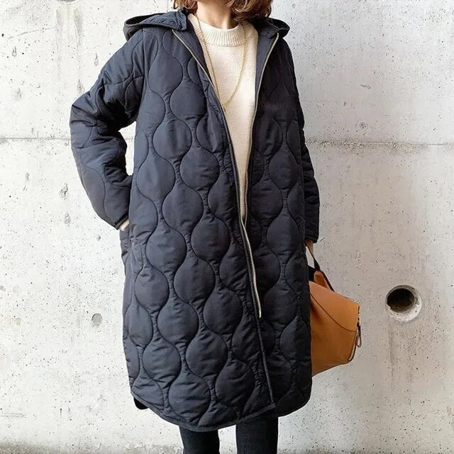 Gabriela | Damen Herbst Steppmantel mit Kapuze