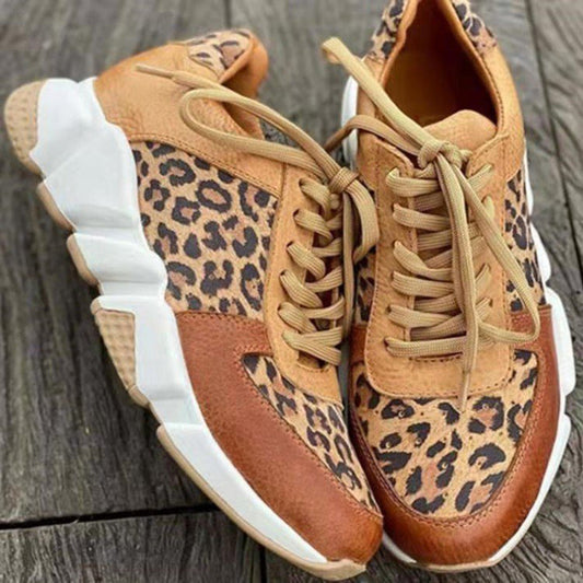Gudrun | Stilvolle Damen-Frühlings-Sneaker mit Leopardenmuster und Schnürung