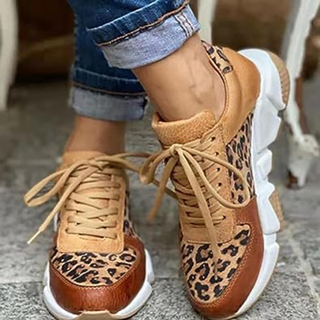 Gudrun | Stilvolle Damen-Frühlings-Sneaker mit Leopardenmuster und Schnürung