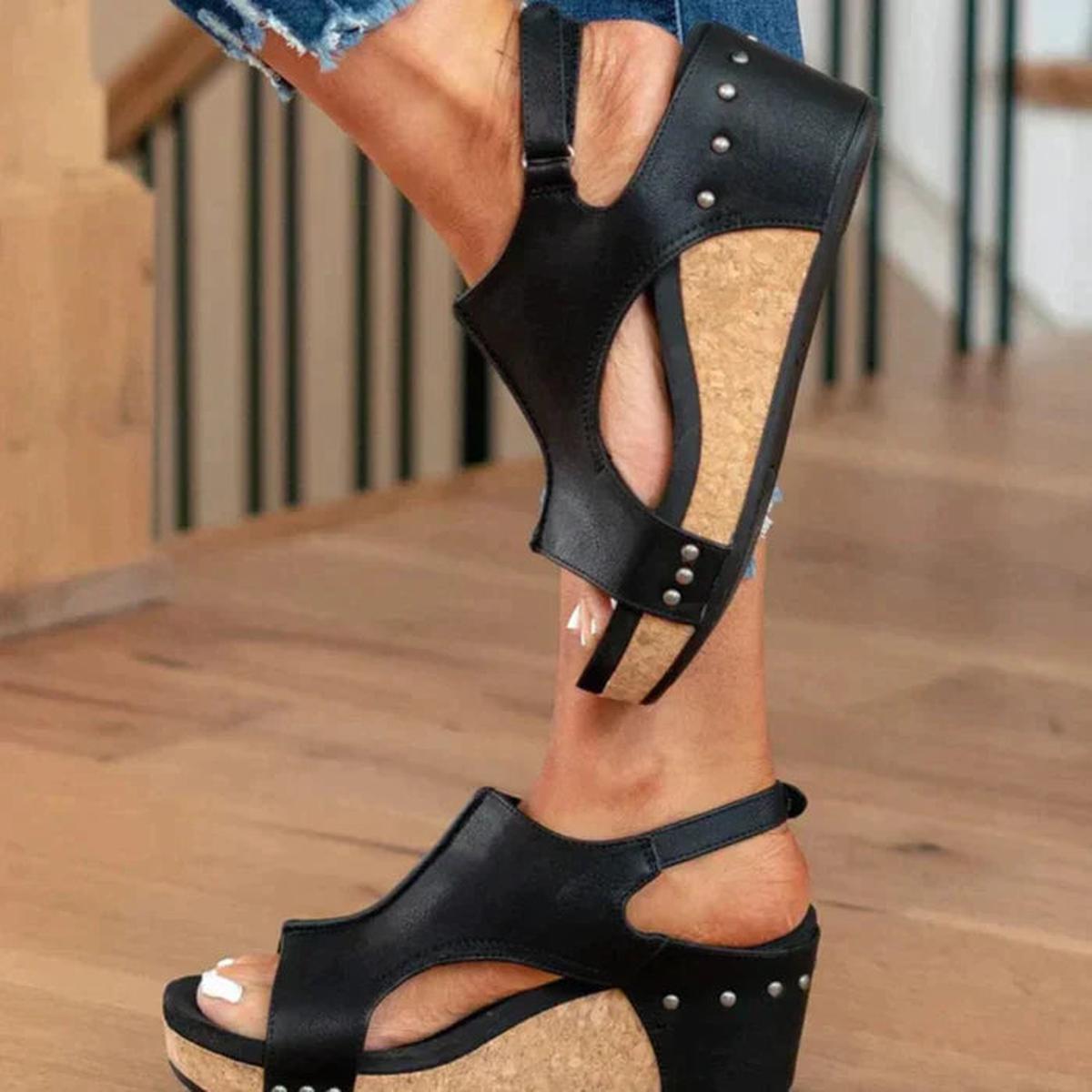 Daniela | Damen Sandalen mit Ausschnitt-Design und Kork-Absatz