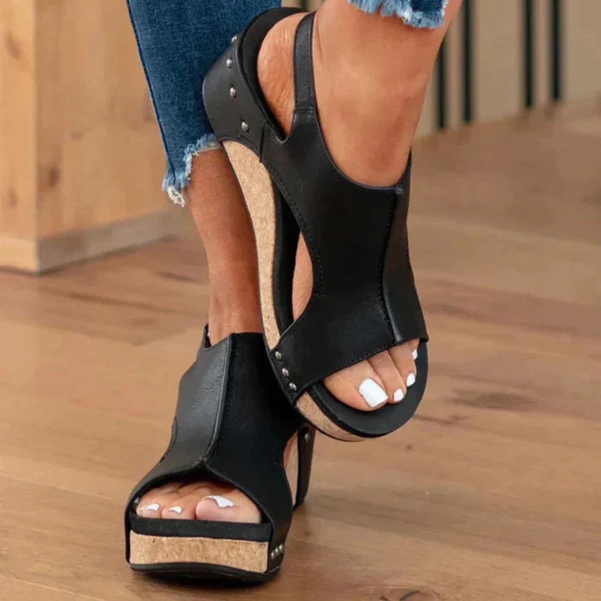 Daniela | Damen Sandalen mit Ausschnitt-Design und Kork-Absatz