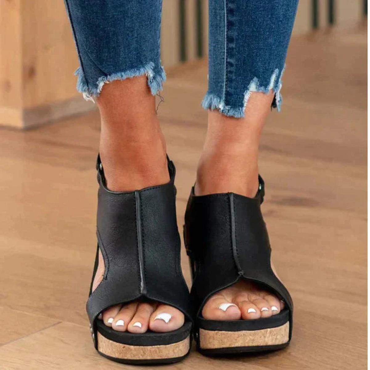 Daniela | Damen Sandalen mit Ausschnitt-Design und Kork-Absatz