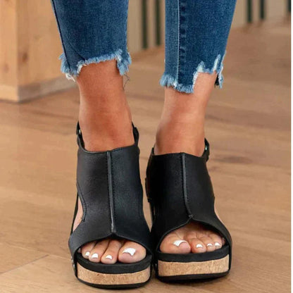 Daniela | Damen Sandalen mit Ausschnitt-Design und Kork-Absatz