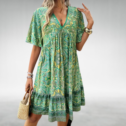 Michaela | Damen Sommer Boho Paisley Mini Kleid