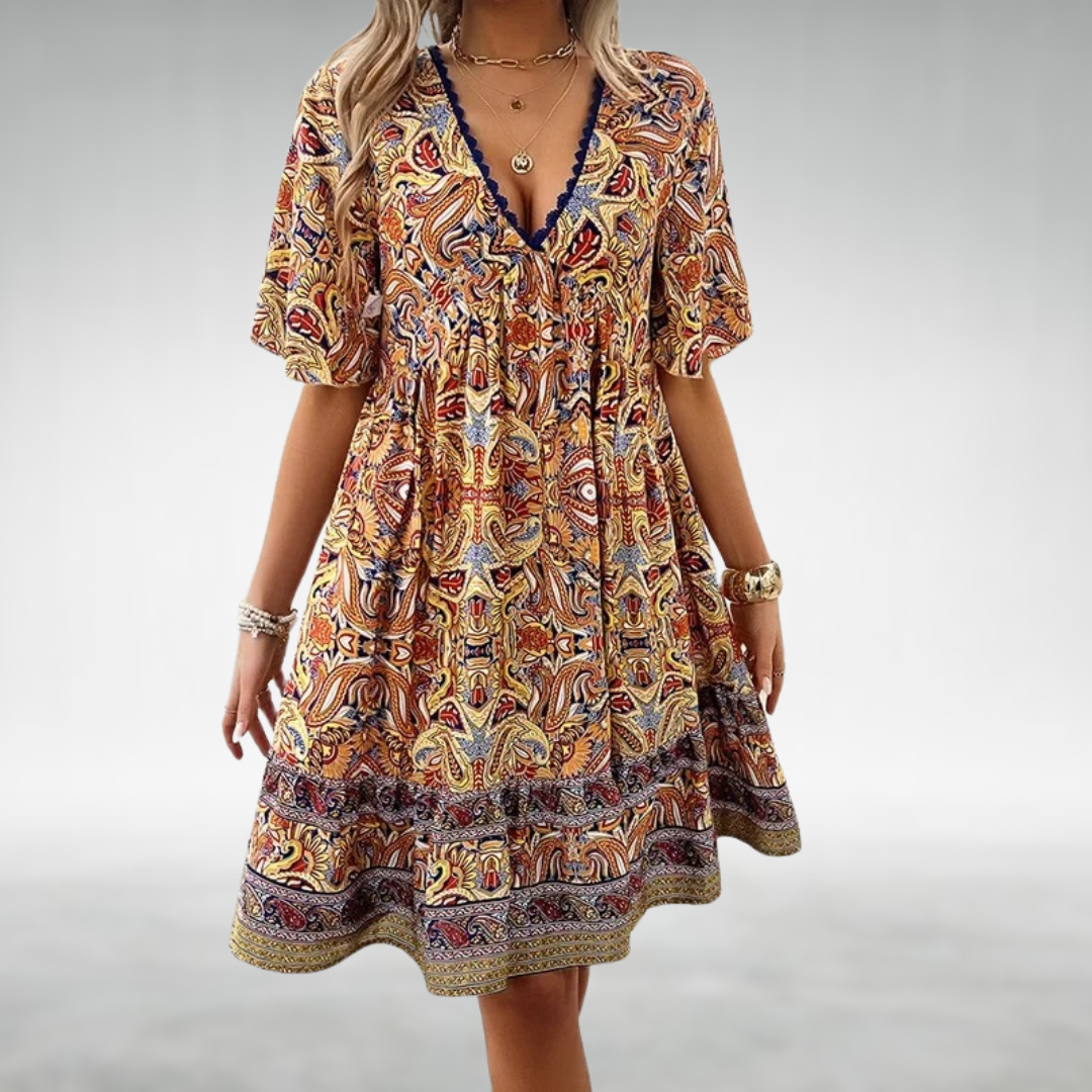 Michaela | Damen Sommer Boho Paisley Mini Kleid