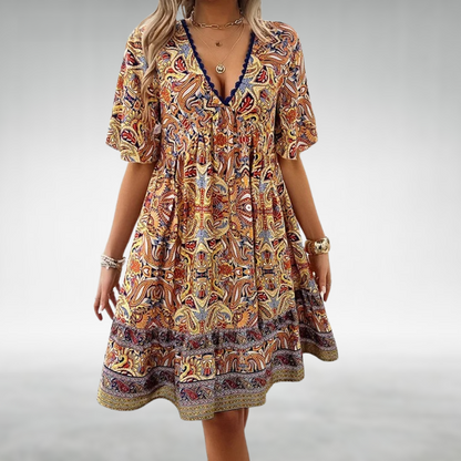 Michaela | Damen Sommer Boho Paisley Mini Kleid