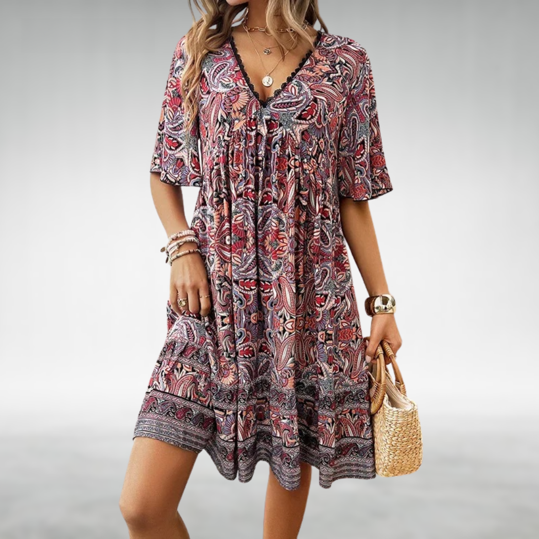 Michaela | Damen Sommer Boho Paisley Mini Kleid