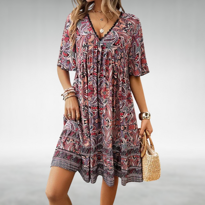 Michaela | Damen Sommer Boho Paisley Mini Kleid