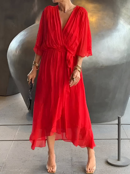 Anna | Damen Fließendes Midikleid mit Bindeschleife vorne